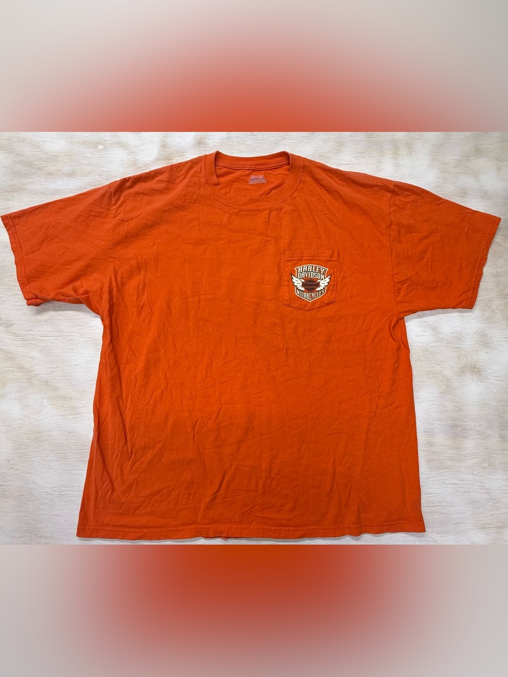 Harley Davidson Hanes  Orange Short Sleeve Pocket Tee - Men's 2XL Casual Shirt